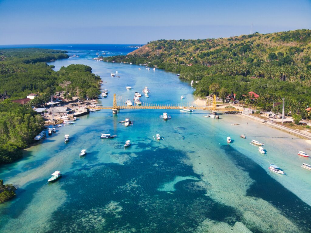 Nusa Lembongan and Nusa Ceningan Yellow Bridge connecting the two islands